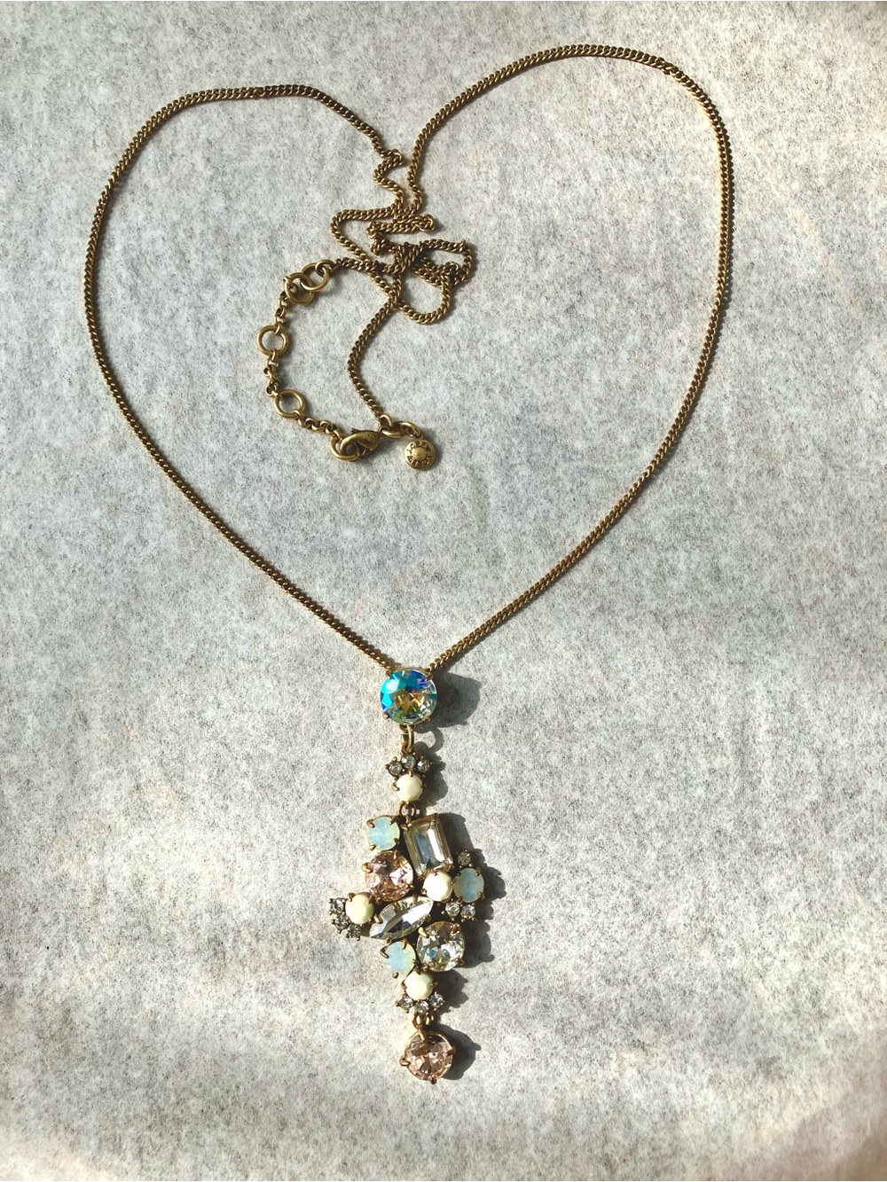 J. Crew Gold-Tone Pendant Necklace with opalescent and Clear Stones